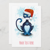 サンタの帽子を被った黒猫 招待状 (正面/裏面)