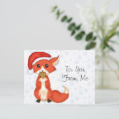 サンタの帽子を身に着けているかわいいクッキーのキツネ シーズンポストカード (スタンド正面)