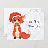 サンタの帽子を身に着けているかわいいクッキーのキツネ シーズンポストカード (正面/裏面)