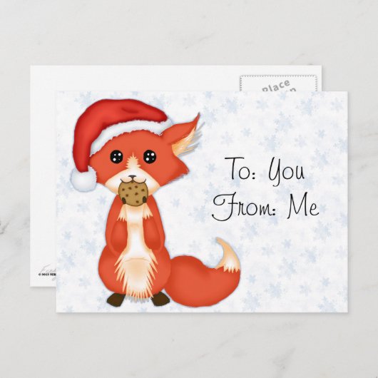 サンタの帽子を身に着けているかわいいクッキーのキツネ シーズンポストカード (正面/裏面)
