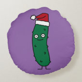サンタの帽子を身に着けているクリスマスのディル・ピクルス ラウンドクッション (裏面)