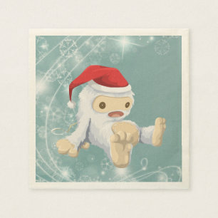 サンタの帽子を身に着けているクリスマスの雪男の人形 スタンダードカクテルナプキン
