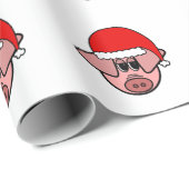 サンタの帽子を身に着けているクールなブタ ラッピングペーパー (ロールコーナー)