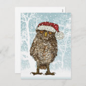 サンタの帽子を身に着けているフクロウのかわいいイラストレーション シーズンポストカード (正面/裏面)