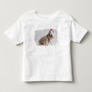 サンタの帽子を身に着けているブルドッグの子犬 トドラーTシャツ