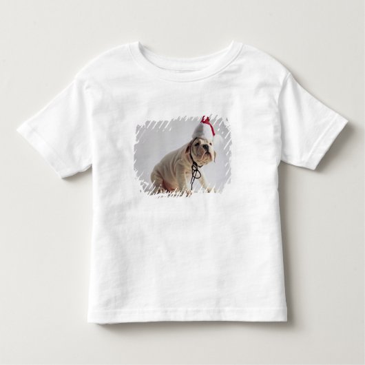 サンタの帽子を身に着けているブルドッグの子犬 トドラーTシャツ (正面)