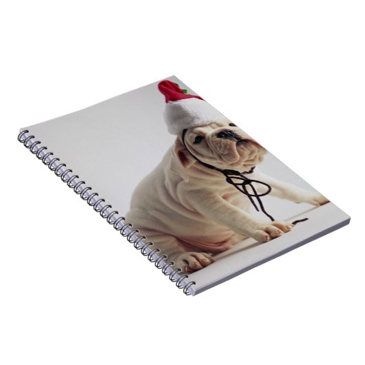 サンタの帽子を身に着けているブルドッグの子犬 ノートブック (右側)