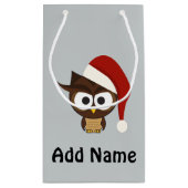 サンタの帽子を身に着けている怒っているフクロウ スモールペーパーバッグ (裏面)