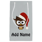 サンタの帽子を身に着けている怒っているフクロウ スモールペーパーバッグ (正面)