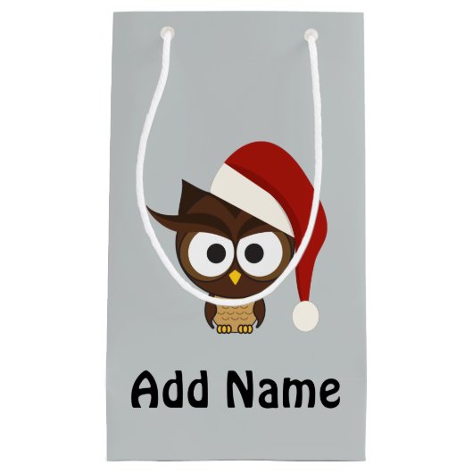 サンタの帽子を身に着けている怒っているフクロウ スモールペーパーバッグ (正面)