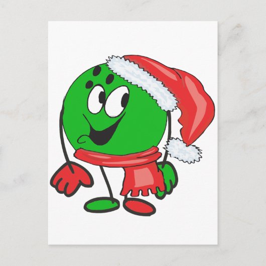 サンタの帽子を身に着けている楽しいクリスマスのボーリング・ボール シーズンポストカード (正面)