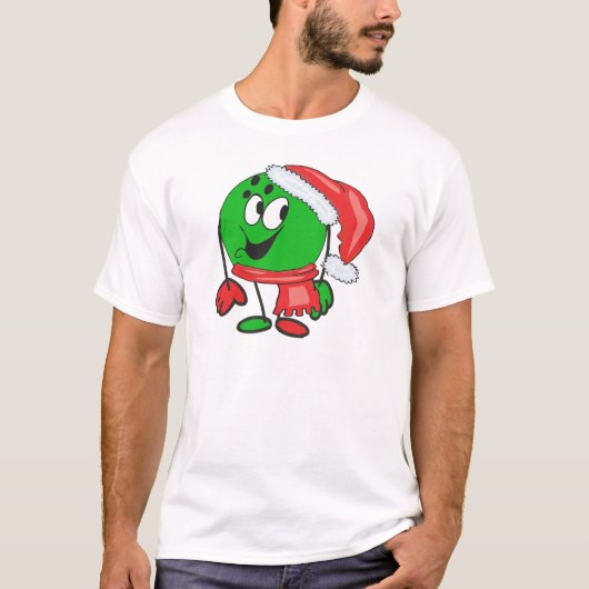サンタの帽子を身に着けている楽しいクリスマスのボーリング・ボール Tシャツ (正面)