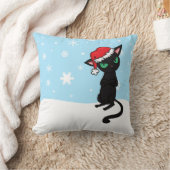 サンタの帽子を身に着けている気難しい黒猫 クッション (ブランケット)