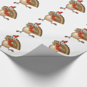 サンタの帽子を身に着けている漫画の七面鳥 ラッピングペーパー (角)