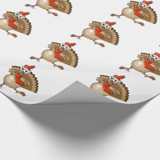 サンタの帽子を身に着けている漫画の七面鳥 ラッピングペーパー (角)