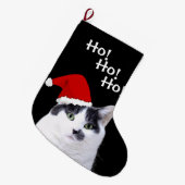 サンタの帽子を身に着けている猫 ラージクリスマスストッキング (正面 (吊り時))