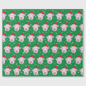 サンタの帽子パターンのかわいい微笑のブタ ラッピングペーパー (フラット)