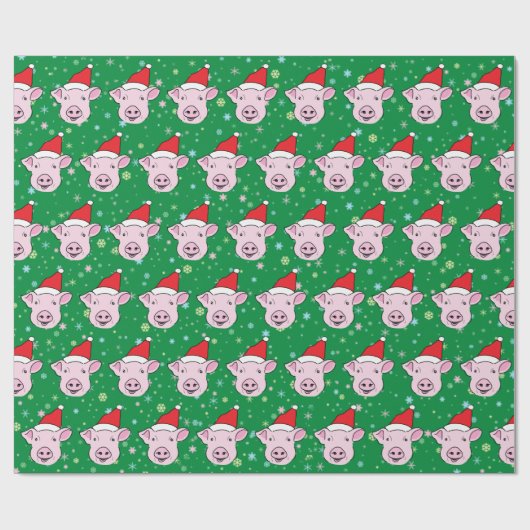 サンタの帽子パターンのかわいい微笑のブタ ラッピングペーパー (フラット)