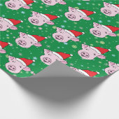 サンタの帽子パターンのかわいい微笑のブタ ラッピングペーパー (角)