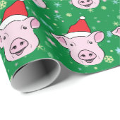 サンタの帽子パターンのかわいい微笑のブタ ラッピングペーパー (ロールコーナー)