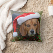 サンタの帽子及びクリスマスの花輪のビーグル犬 クッション (ブランケット)