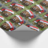 サンタの帽子及びクリスマスの花輪のビーグル犬 ラッピングペーパー (角)