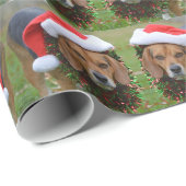 サンタの帽子及びクリスマスの花輪のビーグル犬 ラッピングペーパー (ロールコーナー)