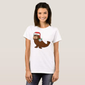 サンタの帽子及びシルバーベルを持つクリスマスのセイウチ Tシャツ (正面フル)