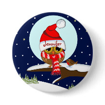 サンタの帽子及び名前をカスタムするボタンを持つフクロウ