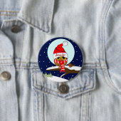 サンタの帽子及び名前をカスタムするボタンを持つフクロウ 缶バッジ (インサイチュ)