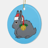 サンタの帽子及び金ゴールド鐘の灰色の北極ノウサギ セラミックオーナメント (左)