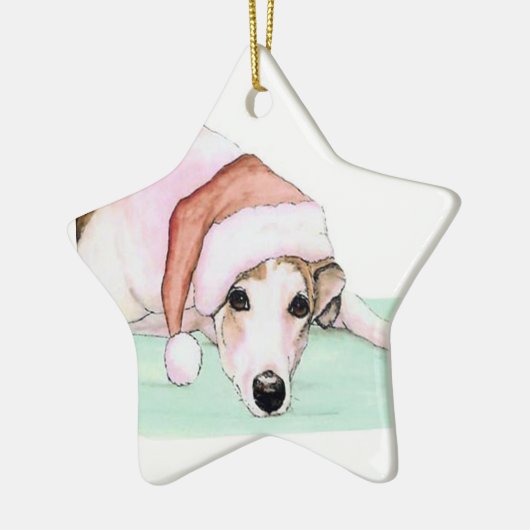 サンタの帽子犬の芸術のオーナメントのグレイハウンド セラミックオーナメント (左)