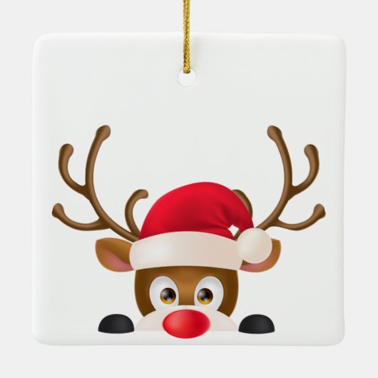 サンタの帽子|のオーナメントを持つエレガントなトナカイ セラミックオーナメント (裏面)