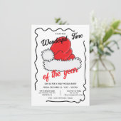 サンタの帽子 ホリデー 手描き クリスマスパーティー 招待状 (スタンド正面)