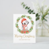 サンタの帽子Dalmatian犬のクリスマスの挨拶 シーズンカード (スタンド正面)