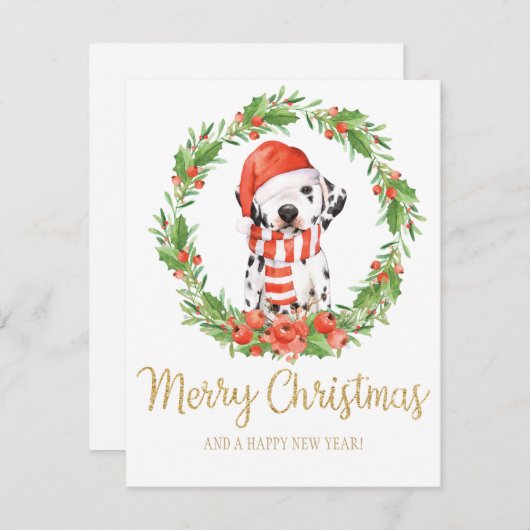 サンタの帽子Dalmatian犬のクリスマスの挨拶 シーズンカード (正面/裏面)