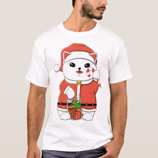サンタの幸運猫 Tシャツ (正面)