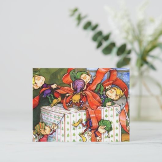 サンタの忙し小人がクリスマス  ポストカード (スタンド正面)