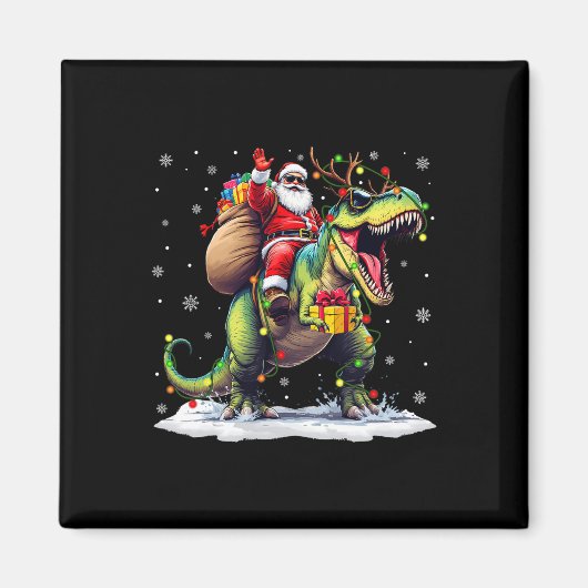 サンタの恐竜T Rex クリスマス 少年 男性 Xmas マグネット (正面)
