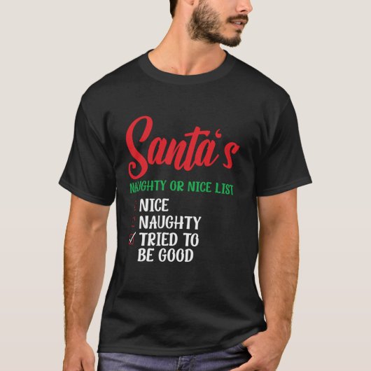 サンタの悪い子いい子リスト クリスマスに善行を積もう Tシャツ (正面)
