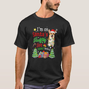 サンタの悪い子リストに載ったコーギー犬 クリスマス Tシャツ
