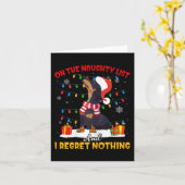 サンタの悪い子リストに載ったダックスフントのクリスマスプレゼント カード (黄色い花)