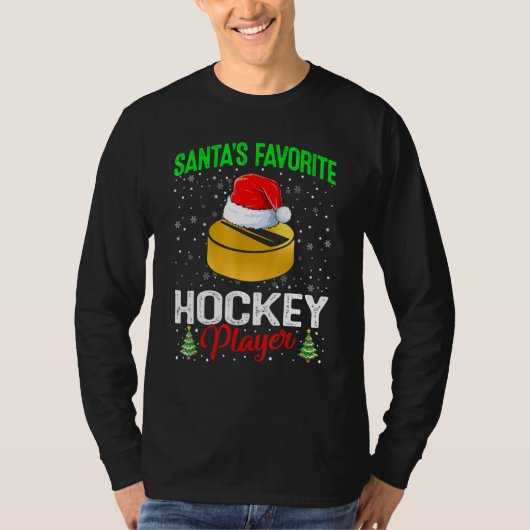 サンタの愛するホッケー選手 親子おそろいクリスマス Tシャツ (正面)