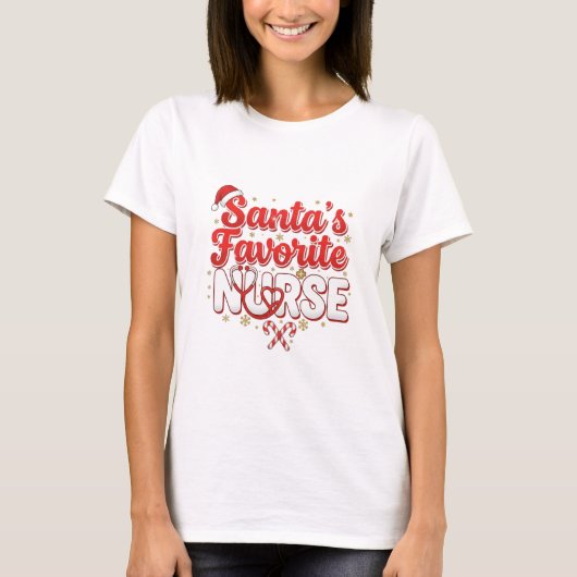 サンタの愛する看護師 クリスマスTシャツ Tシャツ (正面)