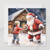 サンタの懐かしいクリスマスと雪玉が戦う カード (正面)