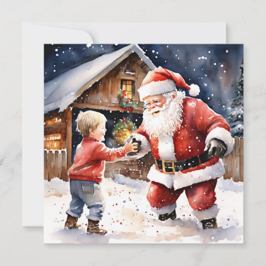 サンタの懐かしいクリスマスと雪玉が戦う カード (正面)
