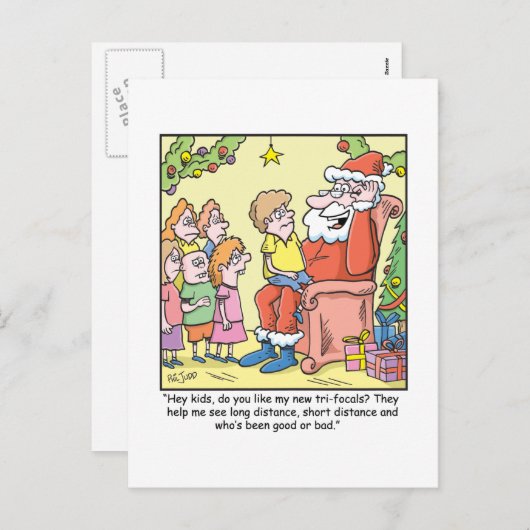 サンタの新しいガラスについてのクリスマスの漫画 シーズンポストカード (正面/裏面)