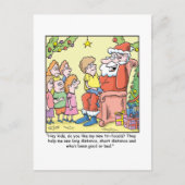 サンタの新しいガラスについてのクリスマスの漫画 シーズンポストカード (正面)