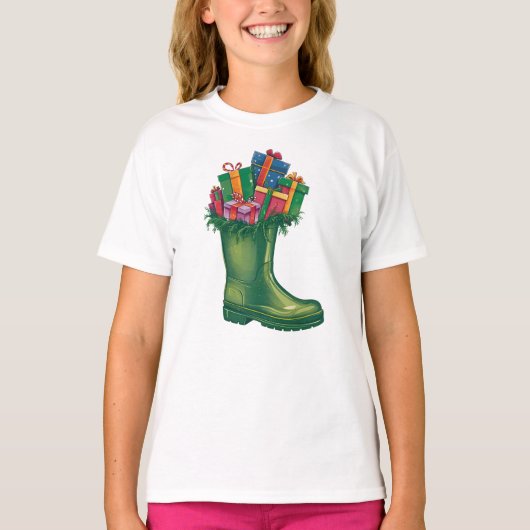 サンタの新しいブーツ Tシャツ (正面)