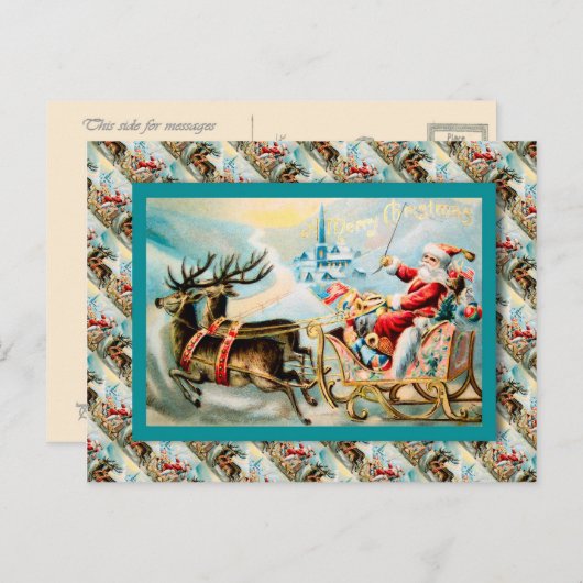 サンタの旅のサンタのヴィンテージクリスマス シーズンポストカード (正面/裏面)